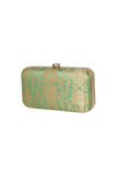 Green Brocade Box Clutch with Sling (8 X 2 X 4.5)