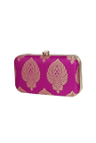 Berry Pink Brocade Box Clutchwith Sling (8 X 2 X 4.5)