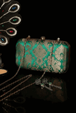 Spinach Green Brocade Box Clutch with Sling (8 X 2 X 4.5)