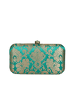 Spinach Green Brocade Box Clutch with Sling (8 X 2 X 4.5)