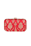 Tomato Red Brocade Box Clutchwith Sling (8 X 2 X 4.5)