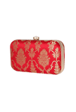 Tomato Red Brocade Box Clutchwith Sling (8 X 2 X 4.5)
