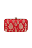 Paprika Red Brocade Box Clutch with Sling (8 X 2 X 4.5)
