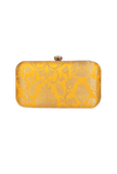 Sunshine Yellow Brocade Box Clutch with Sling (8 X 2 X 4.5)