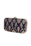 Deep Blue Brocade Box Clutchwith Sling (8 X 2 X 4.5)