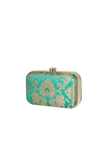 Forest Green Brocade Box Clutchwith Sling (8 X 2 X 4.5)