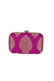 Dark Pink Brocade Box Clutch with Sling (8 X 2 X 4.5)