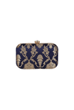 Royal Blue Brocade Box Clutch with Sling (8 X 2 X 4.5)