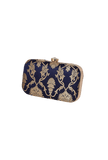 Royal Blue Brocade Box Clutch with Sling (8 X 2 X 4.5)