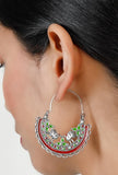 Red-Green Silver Plated Enamel Earrings (2