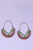 Red-Green Silver Plated Enamel Earrings (2"x1.9")