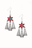 Pink-Green German Silver Afghan Earrings