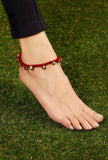 Set of 2: Red Embellishments German Silver Thread Anklet