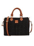 Black Kantha Embroidery Suede Handbag (13"x10"x6")