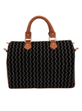Black Kantha Embroidery Suede Handbag (13"x10"x6")