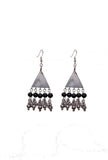 Silver Plated Brass Black Triangular Earrings