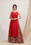 Festive Set: Red Cotton Slip Kurta + Gold Brocade Kolhapuri Wedges