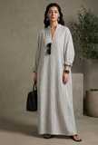 Monochrome Muse Striped Cotton Maxi Shirt Dress