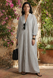 Monochrome Muse Striped Maxi Shirt Dress