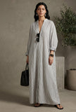 Monochrome Muse Striped Maxi Shirt Dress