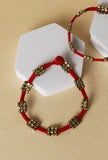 Red Thread German Silver Anklets - Fariha Collection