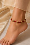 Set Of 2- Fariha Red Thread German Silver Anklets
