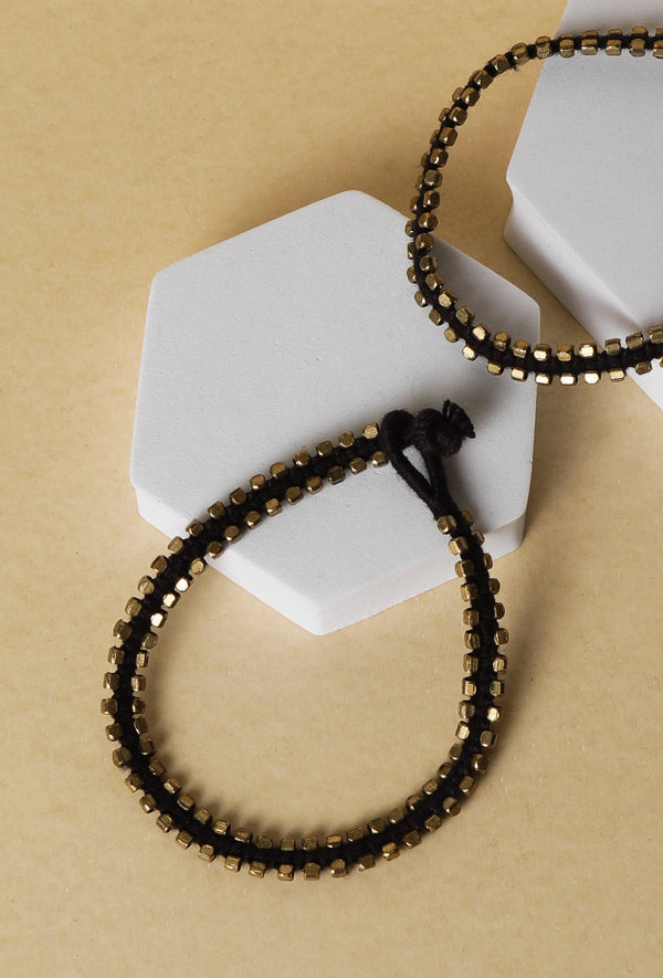 Set Of 2- Raina Black Thread And German Silver Anklets