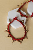 Set Of 2- Lina Red Thread Beaded Anklets