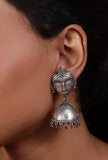 Krishna Face Motif Oxidized Jhumka Earrings