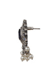 Blue Kundan Studs with Pearl Drop Earrings