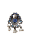 Blue Kundan Studs with Pearl Drop Earrings