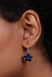 Blue Kundan Floral Drop Hook Earrings