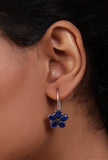 Blue Kundan Floral Drop Hook Earrings