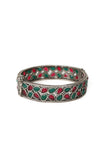 Oxidized Silver Bangle Set With Green & Red Stones