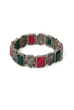 Royal Elegance Oxidised Silver Bangle Set With Green & Red Stones