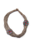 Stone Work Flower Design Jute Necklace