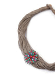 Stone Work Flower Design Jute Necklace