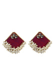 Handmade Beautiful Square Shape Pink Fabric With Stone Mogra Pearl Lightweight Earring