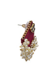 Handmade Beautiful Square Shape Pink Fabric With Stone Mogra Pearl Lightweight Earring