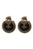 Handcrafted Designer Elephant Shaped Stone Work Fabric Earring