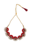 Handcrafted Fabric Flower Shaped Necklace With D-Shaped Earring