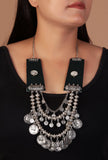Green Fabric Coin Charm 3-Layer Necklace