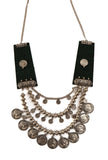 Green Fabric Coin Charm 3-Layer Necklace
