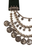 Green Fabric Coin Charm 3-Layer Necklace