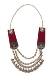 Pink Fabric Tortoise Charm 3-Layer Necklace
