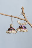 Hand Painted Purple And Blue Meenakari Jhumki