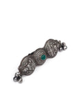 Silver Look Like Round Goddess Lakshmi Green Stone Adjustable Size Ring