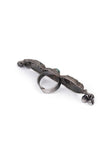 Silver Look Like Round Goddess Lakshmi Green Stone Adjustable Size Ring