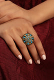 Laq Fashionable Light Weight Circular Shield Shaped Multi Color Ring
