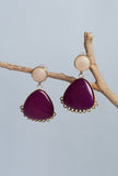 Stylish Fashionable Gold Plated Raisin Cream/Purple Stone Circled/Triangle Shaped Export Quality Earring